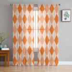 Pol&uuml;goonoranž geomeetriline t&uuml;ll Voile kardinad Hotelli kodukaunistus L&auml;bipaistvad kardinad elutuppa Magamistoa &scaron;ifoonist tr&uuml;kitud kardinad 1 PCS W300XH250cm