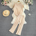 Basic suvine naiste kootud kampsun, massiivne spordidress, mood vabaaja l&uuml;hikeste varrukatega avarate s&auml;rkidega top daamide p&uuml;kste kaheosaline komplekt One Size must