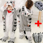 Lapsed Anime Kigurumi Pidžaamad Kingadega Kindad Hall Kass Cosplay Kost&uuml;&uuml;m Kapuutsid Pidu Magamisriided &Ouml;&ouml;r&otilde;ivad laste j&otilde;ulud 4T