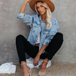 Naiste teksajakk, Street Hipster lahtine l&uuml;hike t&ouml;&ouml;tlemata servadega jope S sinine