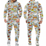 Meeste komplektid Naljakas Bang Graffiti 3D prinditud kapuutsid ja p&uuml;ksid Meeste dressid Hip Hop Trend Sportwear 2-osalised &uuml;likonnad, &uuml;lisuured r&otilde;ivad L