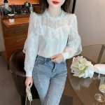 Moodne elegantne valge pitspluus naiste s&uuml;gisene &otilde;huke &otilde;&otilde;nes pikkade varrukatega s&auml;rk, naine vabaaja korea volangidega topid Blusas Mujer 29745 S orion i v&auml;rv