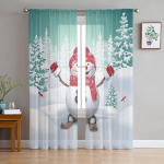 J&otilde;ulud lumememm suusk talv mets t&uuml;ll l&auml;bipaistev aknakardinad elutuppa Magamistuba Moodne Voile organza kardinad kardinad W135 x H115cm x1