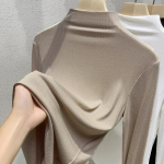 Moodne poolk&otilde;rge kaelus, soe samet-T-s&auml;rk naiste topid Talvine &otilde;huke pikkade varrukatega naiste T-s&auml;rk Soliidne vabaaja kontori naiste triiks&auml;rgid 30274 S aprikoosi