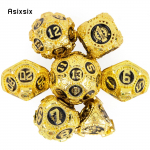 7 tk kuldne must hammasrattaga metallist t&auml;ringud t&auml;ismetallist mitmetahuline t&auml;ringukomplekt, mis sobib rollim&auml;nguks RPG lauam&auml;ngu kaardim&auml;nguks kuld