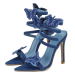 Eilyken Sexy Denim Butterfly-s&otilde;lm k&otilde;rged kontsad Naiste sandaalid &otilde;&otilde;nsad pahkluu rihmaga kingad Suvised terava ninaga Zapatos Mujer 35 sinine