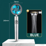 Survega vihmadu&scaron;ipea reguleeritav 360&deg; tsentrifuugiga vee s&auml;&auml;stmine v&auml;ikese ventilaatoriga k&auml;eshoitav pihustusotsik Vannitoa tarvikud sinine