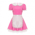 Naiste Wet Look nahast Prantsuse teenija Cosplay kost&uuml;&uuml;m, puhvis varrukatega peokleit 3XL