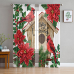 J&otilde;ulud Cardinal Poinsettia Birdhouse L&auml;bipaistvad kardinad lastele Magamistoa Elutoa Voile kardinad J&otilde;uluk&ouml;&ouml;k T&uuml;llkardin 135W x 114H(cm)