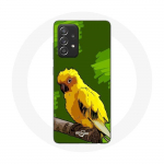 Rohelise taustaga &uuml;mbris Samsung Galaxy A52 Yellow Parakeet Birds jaoks