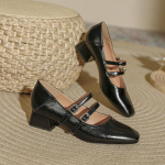 Prantsuse Marie Jane kingad kandilise varbaga &uuml;hekordsed kingad retro k&otilde;rged kontsad paksud kontsad. 35 must