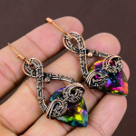 Natural Mystic Topaz Gemstone Handmade Copper Wire Wrap Earring 2.68 f2m13