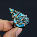 Natural Copper Turquoise Gemstone Handmade Copper Wire Wrap Ring Size 7 j0d92