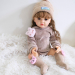 55 cm Originaal kogu kehaga silikoonist Reborn Dolls Paindlik T&otilde;eline Pehme Puudutusega vasts&uuml;ndinud beebidele V&auml;ikelapse nukk Kaunitar juurtega Juuksed Pincess T&uuml;drukule Beebinukk J&otilde;ulukink pruun