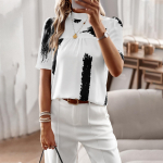 Women's Blue Dot Shirt Blouse Female Summer New Tops and Blouses Half High Collar Short Sleeve Print Boho Women Blusas L valge