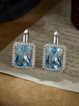UMCHO Luxury Nano Sky Blue Topaz Gemstone Clip On Earrings Jewelry Earrings For Women Birthday Gift taevasinine v&auml;rv