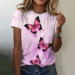 2024. aasta uus naiste 3D liblikamustriga prinditud naiste O-kaelusega T-s&auml;rk Harajuku Y2k Fashion vabaaja T-s&auml;rk, suur lahtine topp 3XL