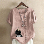 Naiste mood armas kroonkoer, prinditud &uuml;mmargune kaelus l&uuml;hikeste varrukatega T-s&auml;rk vabaaja puuvillane linane graafiline s&auml;rk vaba aja veetmiseks, suvise pluusi topid plusssuuruses S roosa