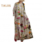 Naiste kleit Lilleprinteriga A-kujuline suur &auml;&auml;ris, pikkade varrukatega avara &uuml;mmargune kaelus, k&uuml;ljetaskutega, plisseeritud vabaaja pahkluu pikkusega maxi kleit S roosa