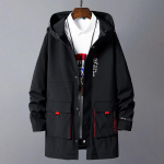 Kevadine ja s&uuml;gisene meeste avar keskmise pikkusega kapuutsiga tuulejope XL must