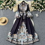 Prantsuse Retro Elegantne Pikk Kleit Naistele Kohusstiilis Tr&uuml;kitud Paisley Peokleidid Daamidele Kitsas A-l&otilde;ikeline V-kaelusega Pikad Kleidid M must