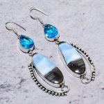 Owyhee Opal, Blue Topaz Gemstone Handmade 925 Sterling Silver Earring 3.62 v5g07