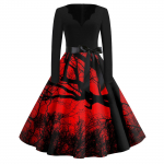 Naiste mood V-kaelusega vabaaja &otilde;hukesed Halloweeni tr&uuml;kitud pikkade varrukatega kleidid XL sinine