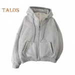 S&uuml;gistalv meeste mantel T&otilde;mblukuga pikad varrukad Elastne mansett Paks Plus Size Pingutusn&ouml;&ouml;r Palus &uuml;hev&auml;rvilised lahtised taskud Igap&auml;evane spordikapuuts 2XL hall