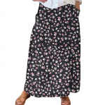 Naiste vabaaja vaba Boho elastne v&ouml;&ouml;koht A-Line Beach Flowy Swing Vacation Maxi seelik taskuga L must