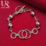 925 Sterling Silver Multi Circle Ball Smooth Bead Chain Bracelet, Fashionable Wedding Jewelry 20CM