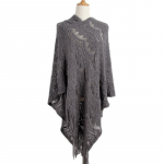 Keskmise pikkusega heegeldatud &otilde;&otilde;nes ebaregulaarne tutiga sviiter naiste s&uuml;gistalvise r&auml;tikuga kootud kampsun One size hall v&auml;rv