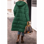 Pl&uuml;&uuml;siga voodriga lukuga kohev jakk-mantel, vabaaja pikkade varrukatega kapuutsiga keskmise pikkusega soe talvemantel, naiste riided XL smaragdroheline