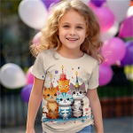 T&uuml;drukute 3D-kasside T-s&auml;rgid, l&uuml;hikeste varrukatega, suvine aktiivne moodne T-s&auml;rk, armas pol&uuml;estrist 3&ndash;14-aastastele lastele vabas &otilde;hus s&uuml;nnip&auml;evaks vabaaja topp 110 sinine