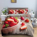 Roosa Maasikas Armas Voodipesukomplekt Tekikottide Komplekt 3D Prindiga Puuviljamustriga Tekikate Padjap&uuml;&uuml;r Kuningas Kuninganna Suurus Lastele Poisile T&uuml;drukule 135x200cm 2pcs