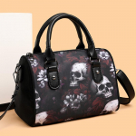Spooky Glamour Skull Flower k&auml;ekott Gooti Bostoni stiilis &otilde;lakott ja ristkehaga kott moodsatele naistele Halloweenist inspireeritud 24x13x16cm punane