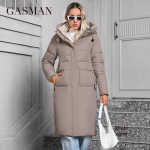 GASMAN 2024 Naiste talvejope mood pikk Suure taskuga Mantel naiste br&auml;nd kvaliteetne parka tuulekindel soe udusulejope 83323 L khaki