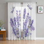 Lilla lilleline lavendli liblikas l&auml;bipaistvad kardinad elutoa kaunistamiseks Aknakardinad K&ouml;&ouml;k T&uuml;ll Voile Organza kardinad W135 x H160cm x1&Rod Pocket