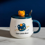 Creative Cartoon Bear Ceramic Mug With Spoon Lid Coffee Cup Cute Mugs Free Shipping Kawaii Cups Mug for Tea Ceramic and Pottery 450ml kollane
