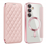 Magnetiline rahakoti nahast telefoni&uuml;mbris Samsung S22 S23 S24 S25 plus Ultra A55 A35 A16 A05 juhtmevaba laadimise klappkaanega Magsafe kaardihoidja jaoks Samsung A35 5G roosa