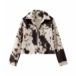 Naiste moes tr&uuml;kitud l&uuml;hike nahkjakk allakeeratava kraega pikkade varrukatega mantlid s&uuml;gisene &uuml;he n&ouml;&ouml;biga high street &uuml;ler&otilde;ivad M