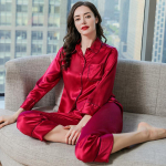 Puhast siidist naiste s&uuml;gisene vabaaja pidžaamad, t&uuml;drukute koduriided, kardigan, n&ouml;&ouml;biga, &otilde;huke kaheosaline komplekt, 100% siidist pidžaama koduriided L sinine