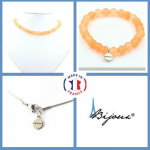 Pierres et Min&eacute;raux. Parure bijoux Bracelet Collier perles Calc&eacute;doine orange 8 mm. Chaine Taille personnalisable.