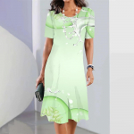 Vintage &uuml;mara kaelusega pikad kleidid 3d lillega tr&uuml;kitud suvised naiste vabaaja l&uuml;hikeste varrukatega pikkade seelikutega Vestidos naiste igap&auml;evariiete jaoks S