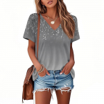 Naiste T-s&auml;rgid Plisseeritud V-kaelusega Pidulikud Vabaaja Pluusid Tr&uuml;kiga L&uuml;hikeste Varrukatega Suvised Topid Lahtise L&otilde;ikega L roheline