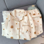 Naiste s&uuml;gis/talvine TikToki pidžaamakomplekt: Armas, soe puuvillane kaheosaline kodukandmiseks Double Extra Large