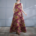 Varrukateta Plus size puuvillane vintage lilleline uus kleit naistele vaba vaba pikk suvekleit M