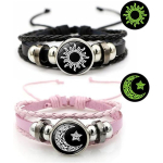 Pikamaasuhted, punutud k&auml;ev&otilde;ru &ndash; helendav p&auml;ikese ja kuu paari k&auml;ev&otilde;ru, sobivad k&auml;ev&otilde;rud paaridele, meestele ja naistele roosa/must