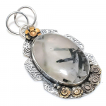 Black Rutile 925 Sterling Silver Jewelry Two Tone Pendant 2.29 f5h93