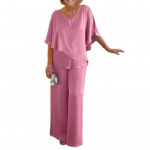 Naiste suvised kaheosalised r&otilde;ivad V-kaelusega ebaregulaarse kihiga &uuml;laosaga laia s&auml;&auml;rega p&uuml;kste komplekt vabaaja avar salongi&uuml;likond 2XL roosa