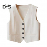 Naiste varrukateta top, &uuml;herealine V-kaelusega vest, pidulik vabaaja vestjakk kevad-suveks S beež